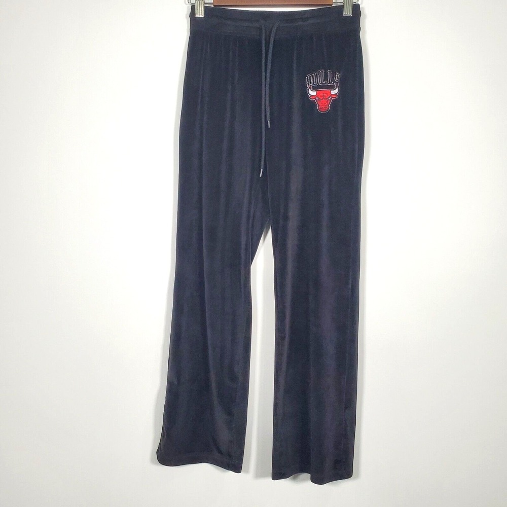 Chicago Bulls Velour NBA Lounge Pants Womens Size XS Black Stretch Drawstring